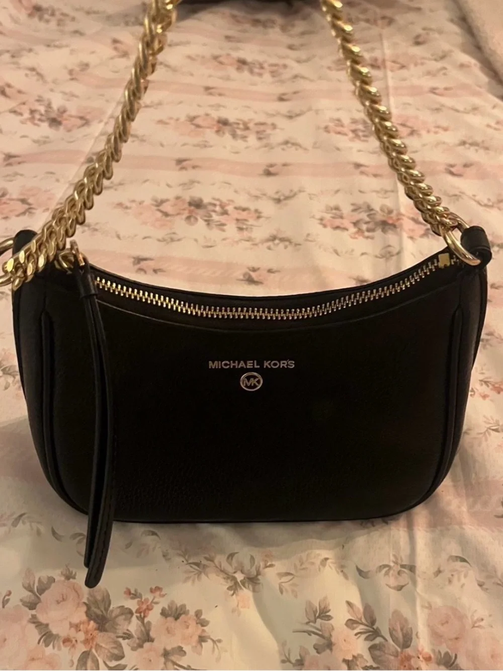 Michael Kors black + gold chain leather purse